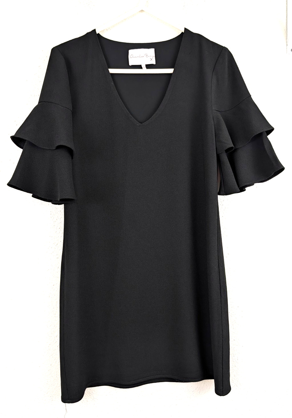 Nordstrom Charles Henry sz S Shift Dress black short layered ruffle sleeves 3820